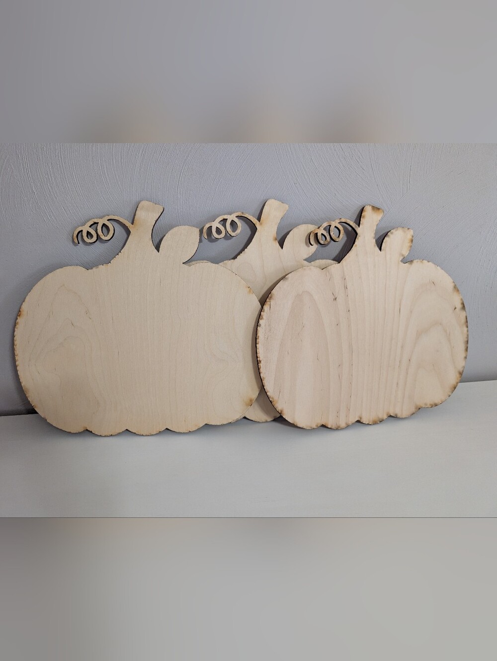 Three Flat Wood Pumpkins